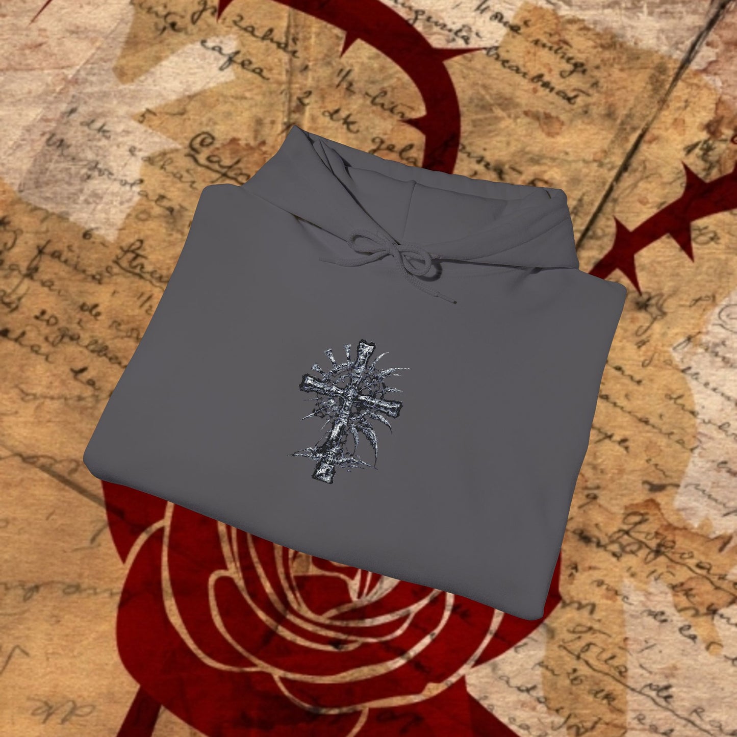 Trinity Blood Gothic Cross Hoodie — Roses & Dark Vampire Aesthetic
