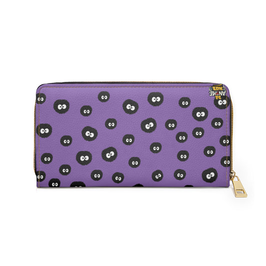 Purple Soot Sprite Zipper Wallet — Cute Studio Ghibli Inspired Coin & Card Organizer