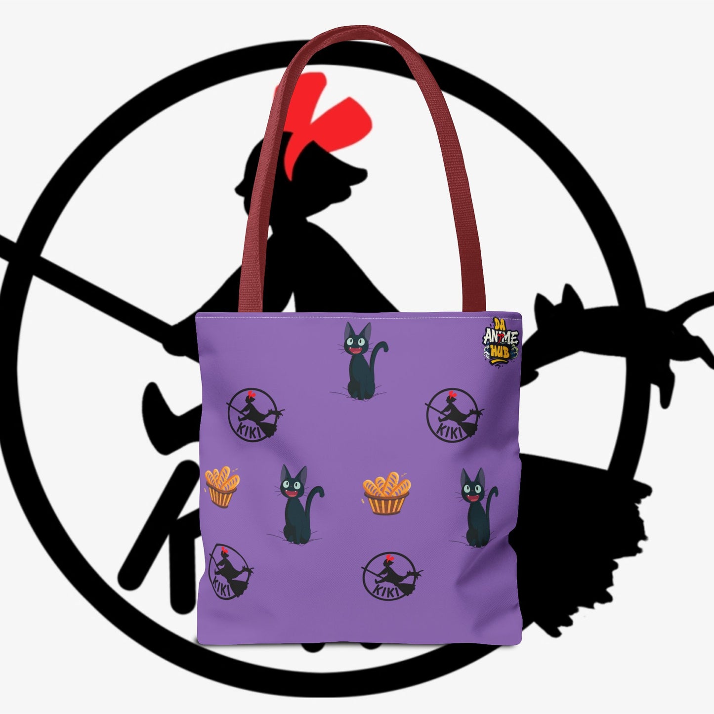 Kiki’s Delivery Cat Pattern Tote Bag — Purple Witchy Cat AOP Tote