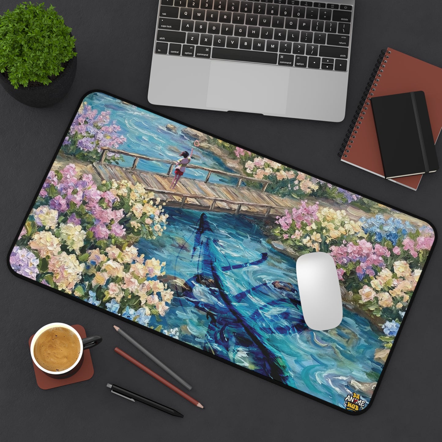 Studio Ghibli–Inspired Haku & Chihiro Floral Garden Desk Mat — Water Spirit Memories
