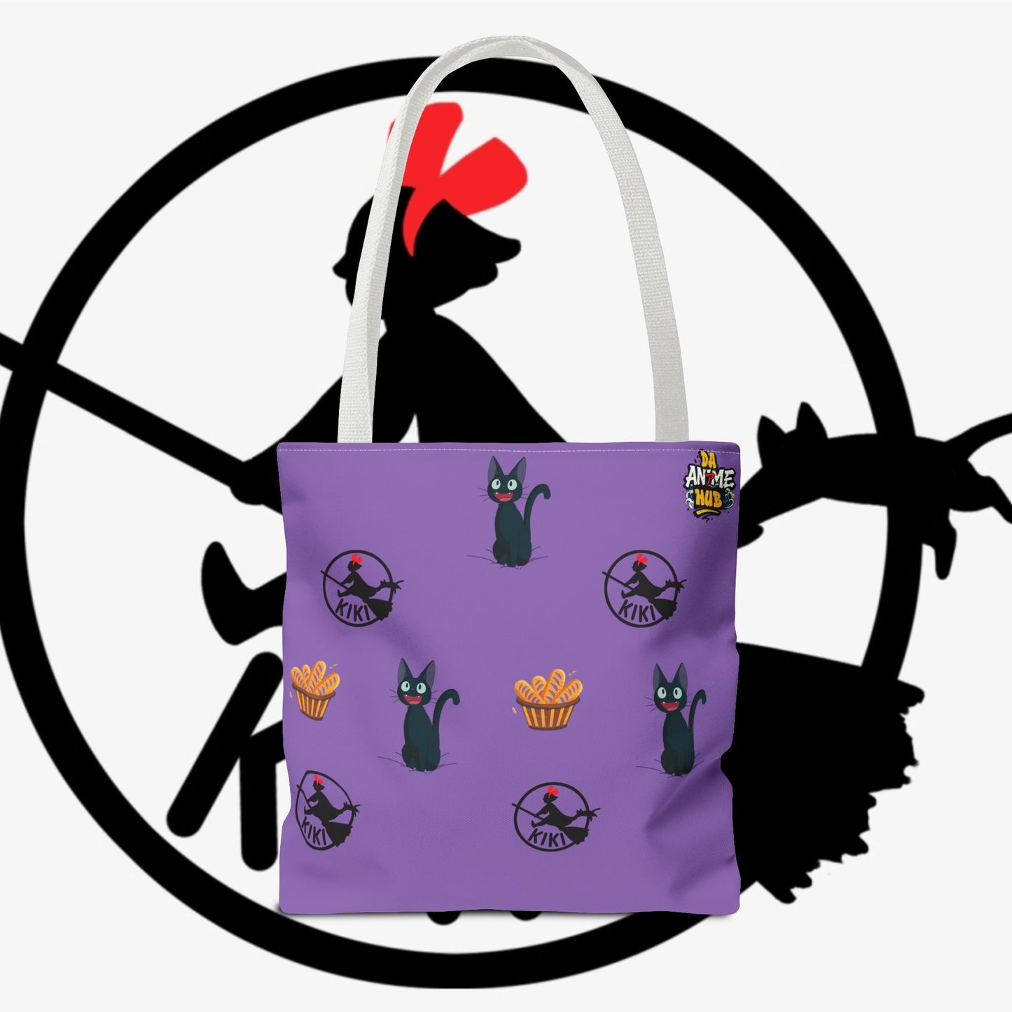 Kiki’s Delivery Cat Pattern Tote Bag — Purple Witchy Cat AOP Tote