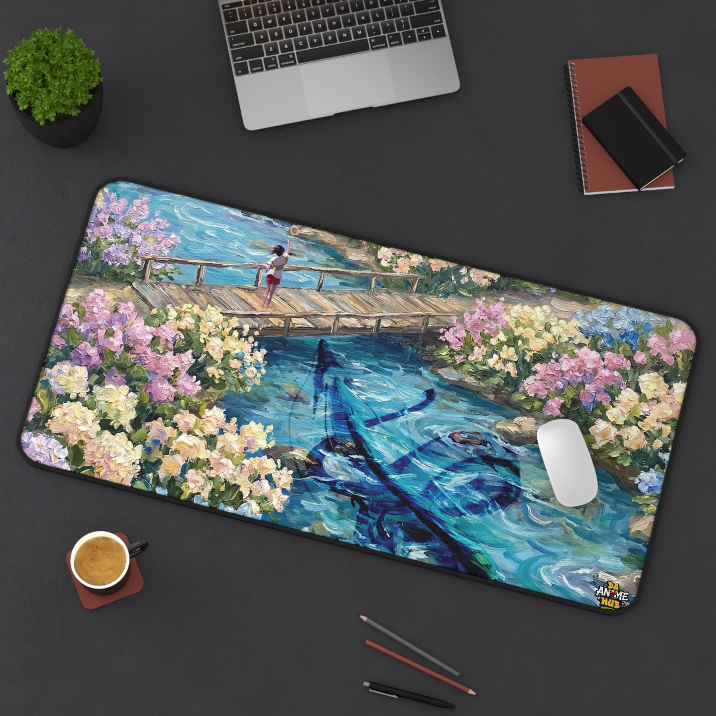 Studio Ghibli–Inspired Haku & Chihiro Floral Garden Desk Mat — Water Spirit Memories