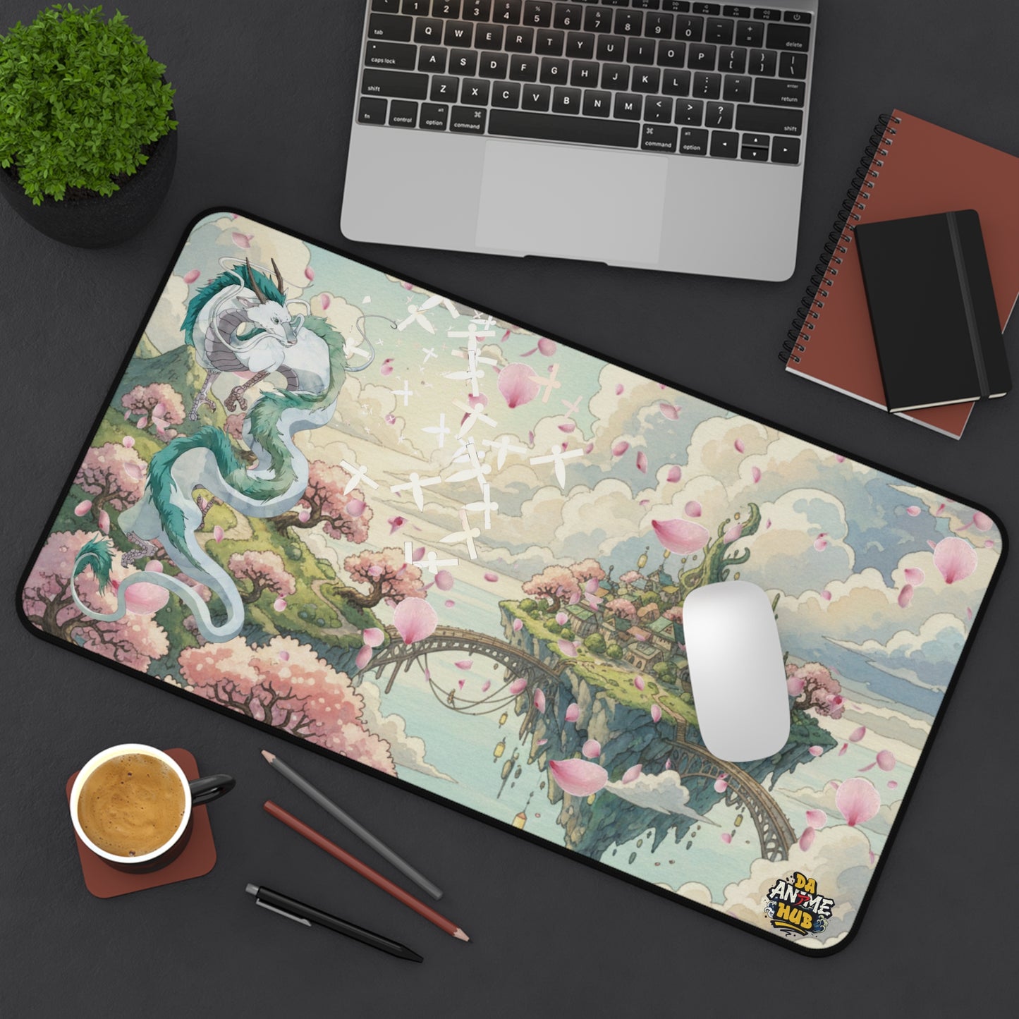 Spirited Away Haku Cherry Blossom Desk Mat — Tranquil Anime Desk Pad