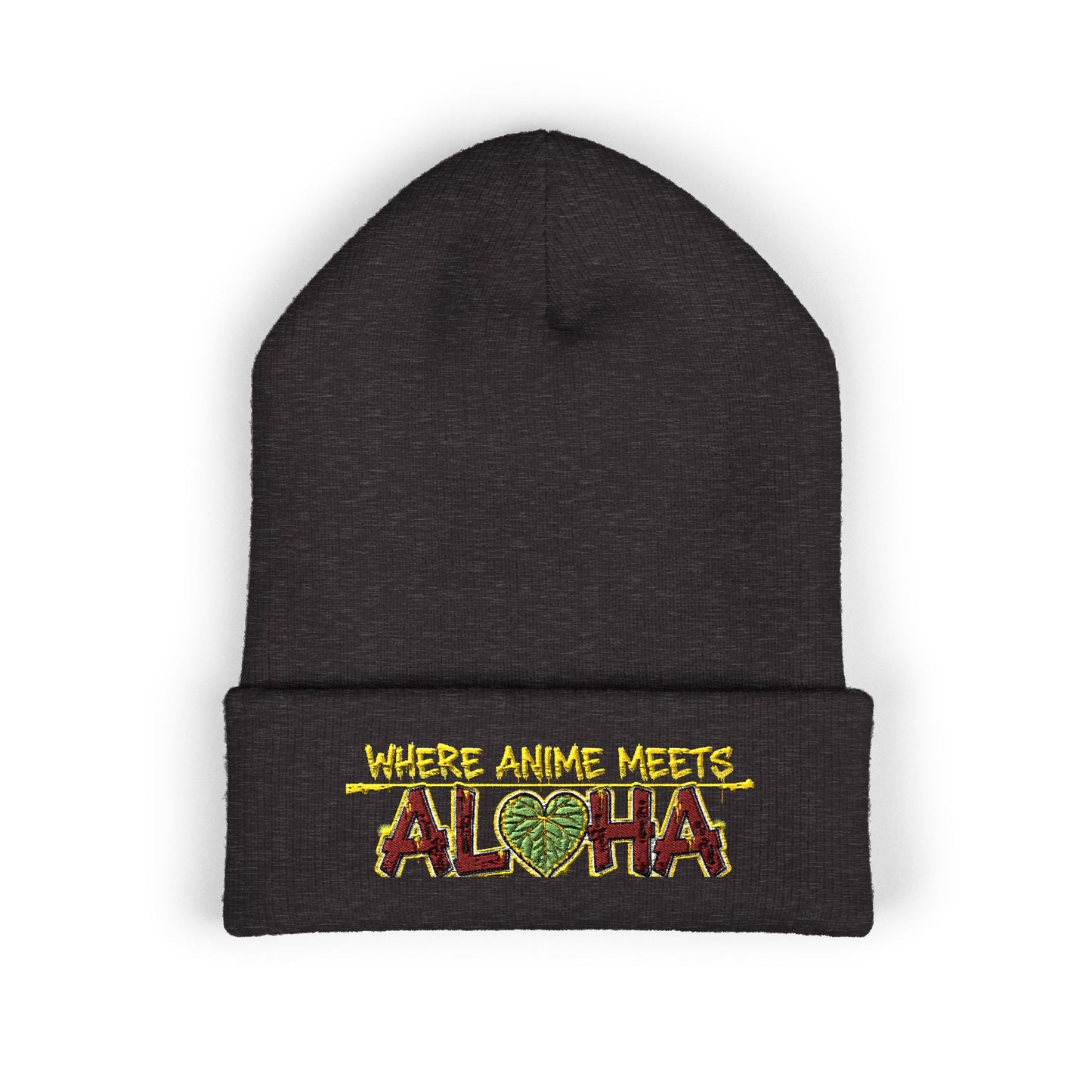 Where Anime Meets Aloha Embroidered Beanie — Classic Cuffed Knit Hat