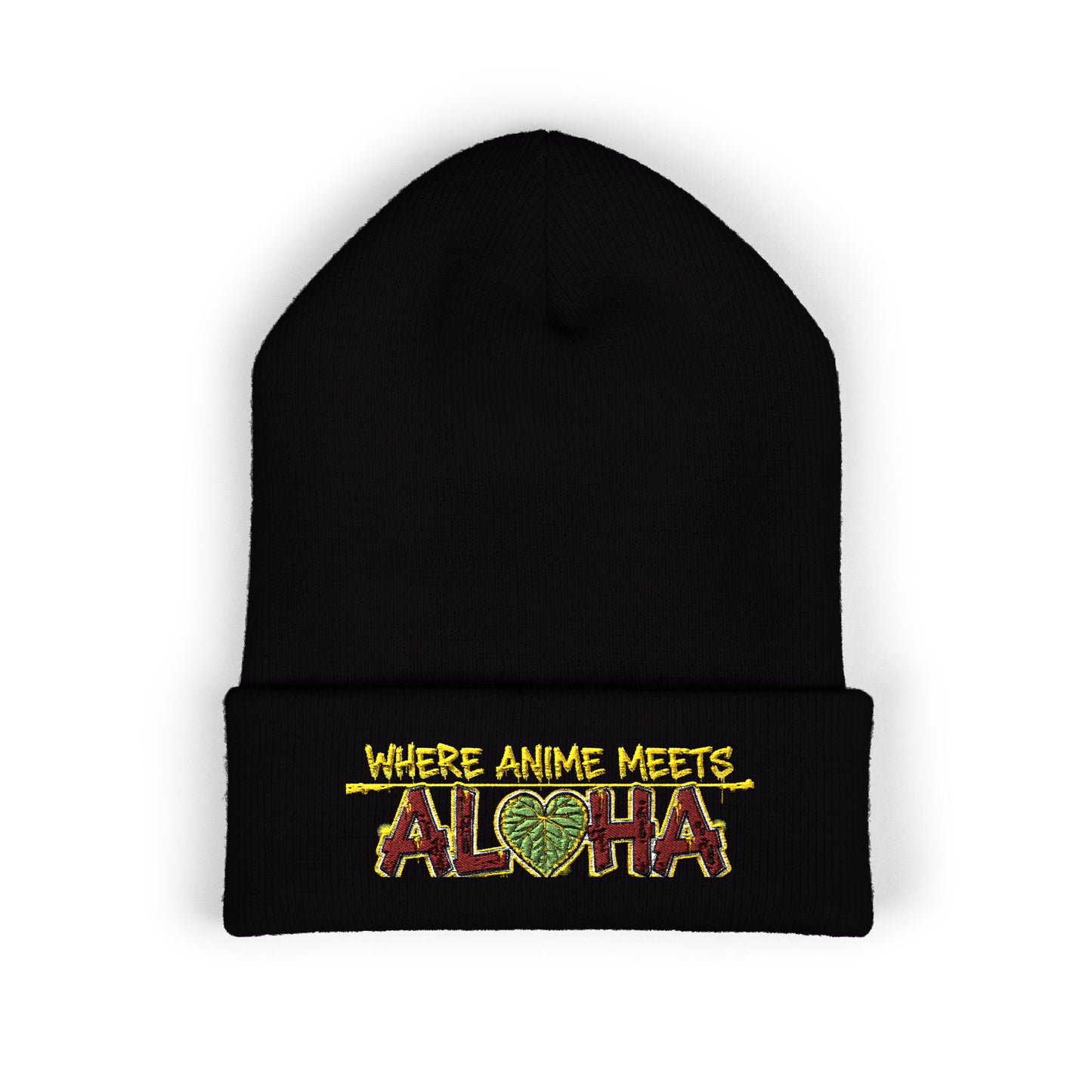 Where Anime Meets Aloha Embroidered Beanie — Classic Cuffed Knit Hat