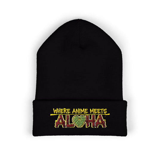 Where Anime Meets Aloha Embroidered Beanie — Classic Cuffed Knit Hat