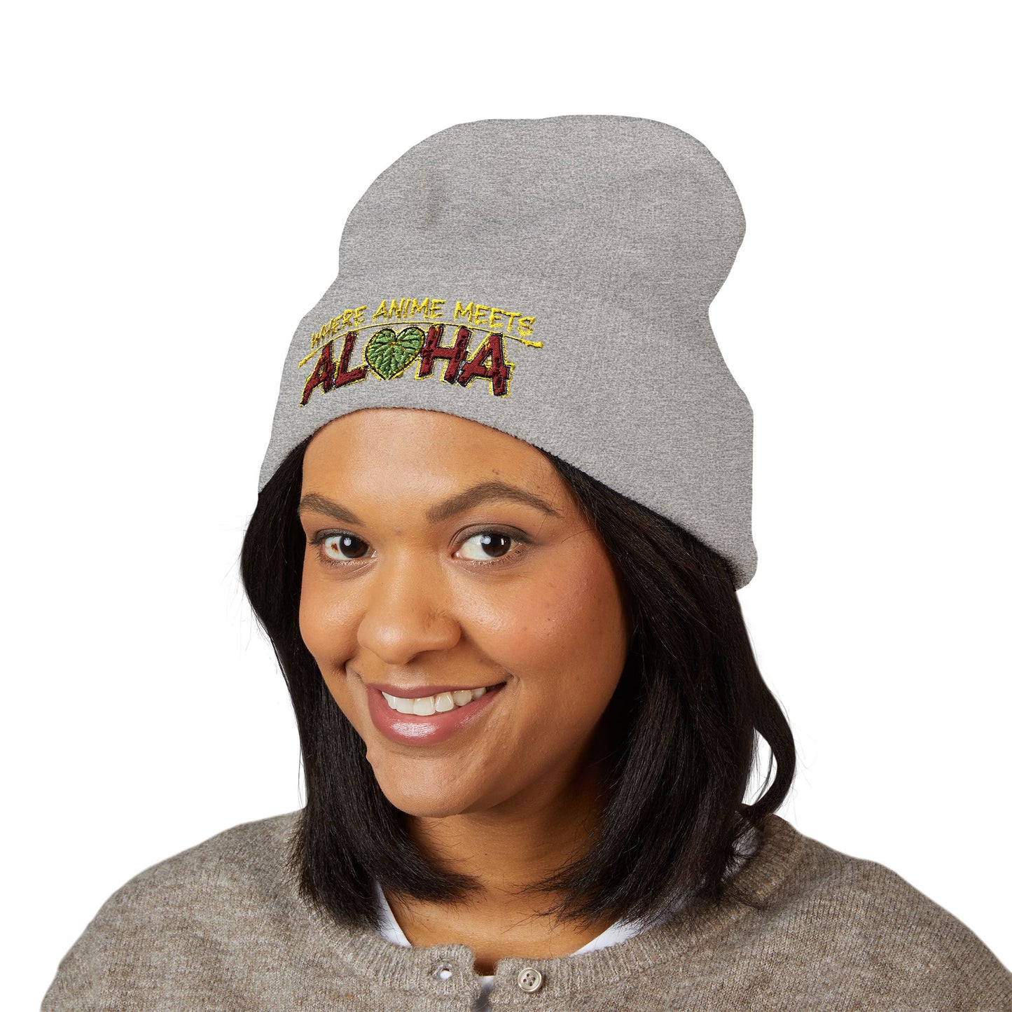 Where Anime Meets Aloha Embroidered Beanie — Classic Cuffed Knit Hat