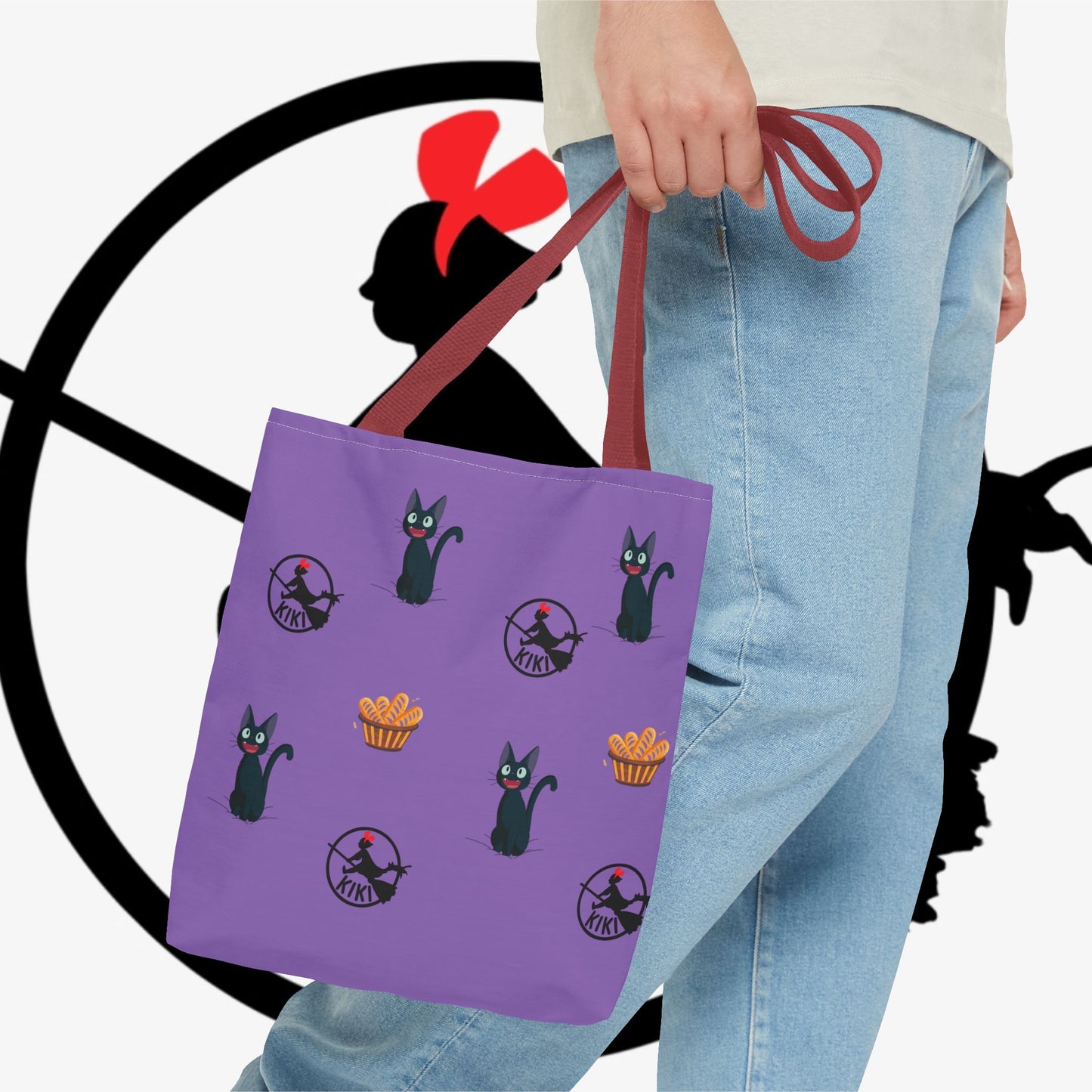 Kiki’s Delivery Cat Pattern Tote Bag — Purple Witchy Cat AOP Tote