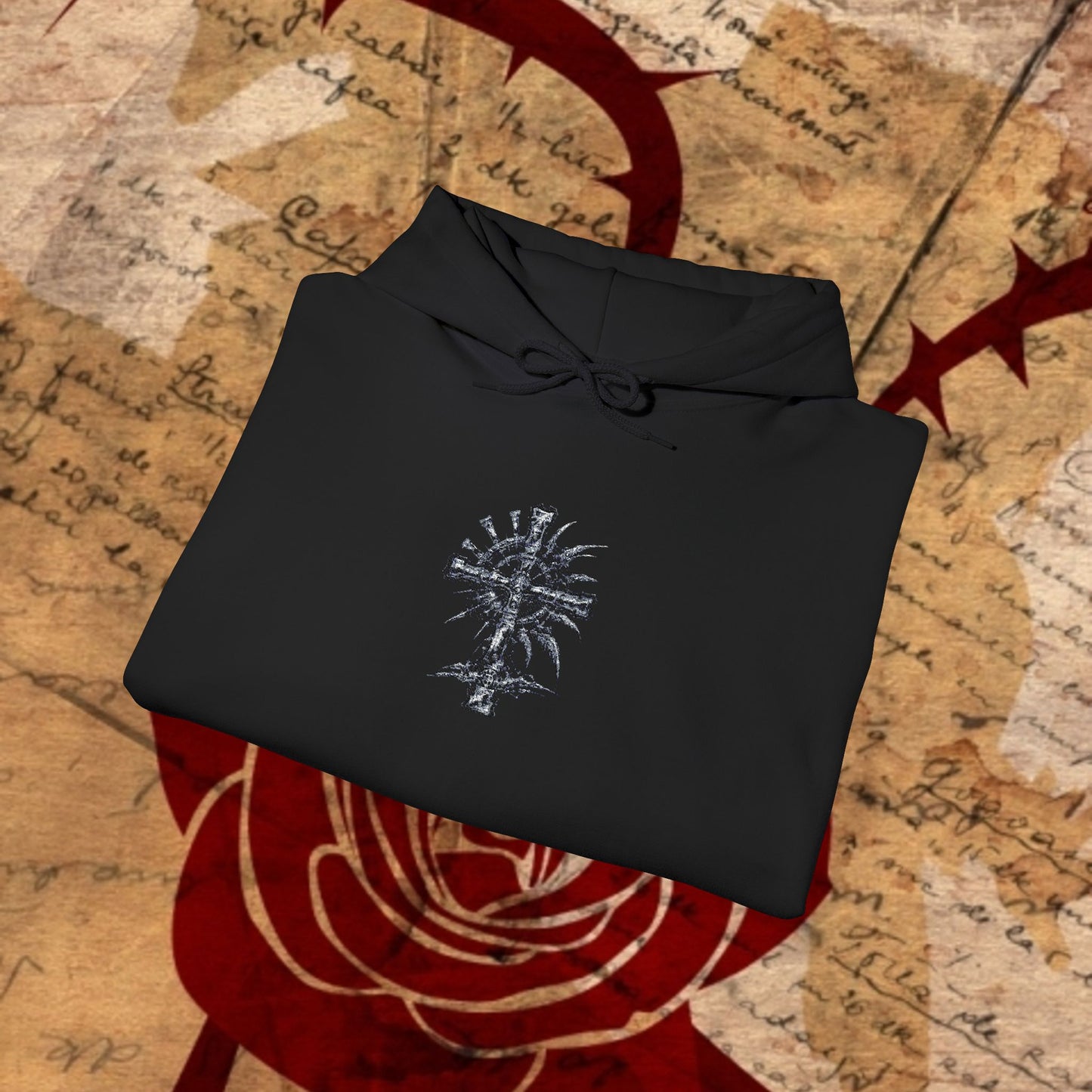 Trinity Blood Gothic Cross Hoodie — Roses & Dark Vampire Aesthetic