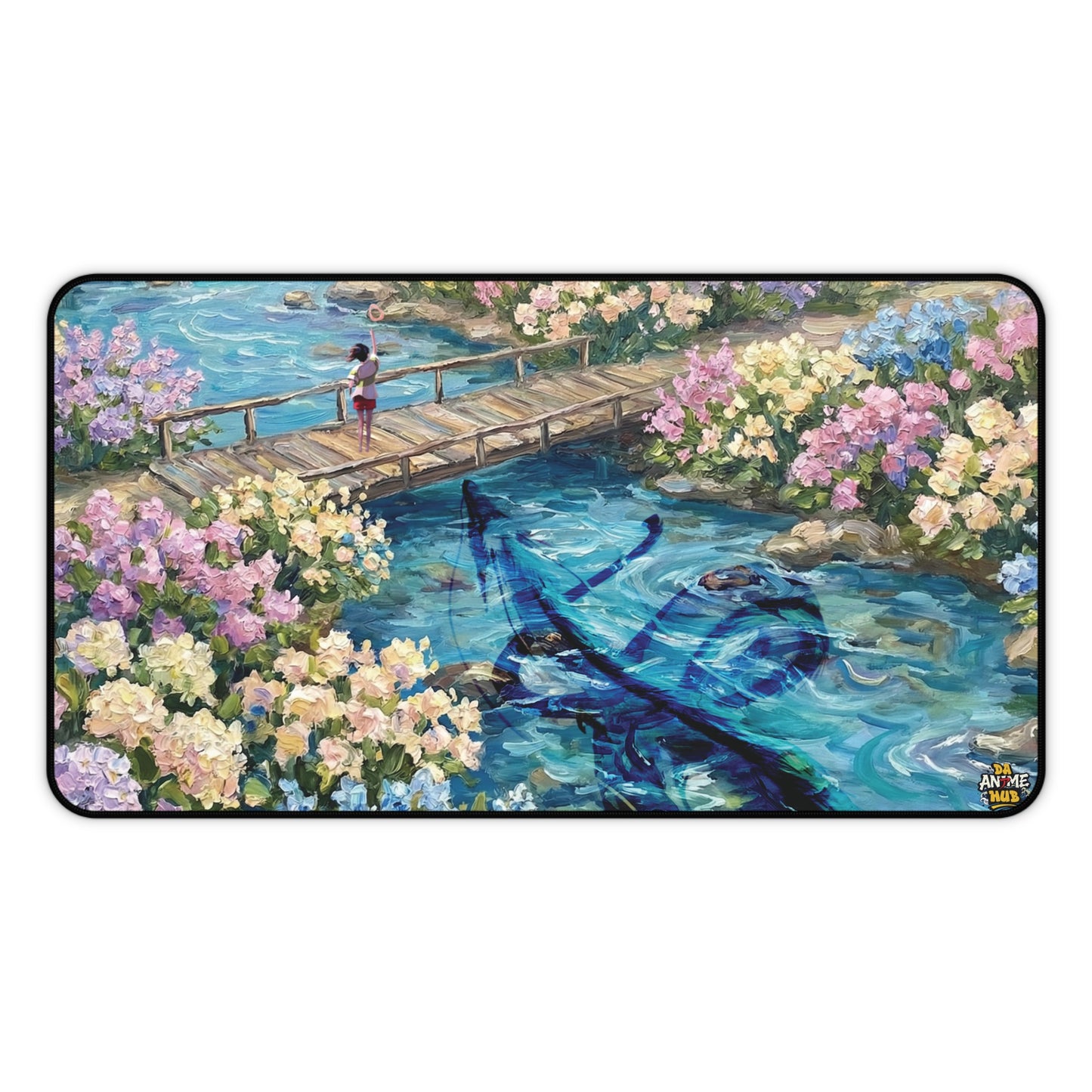 Studio Ghibli–Inspired Haku & Chihiro Floral Garden Desk Mat — Water Spirit Memories