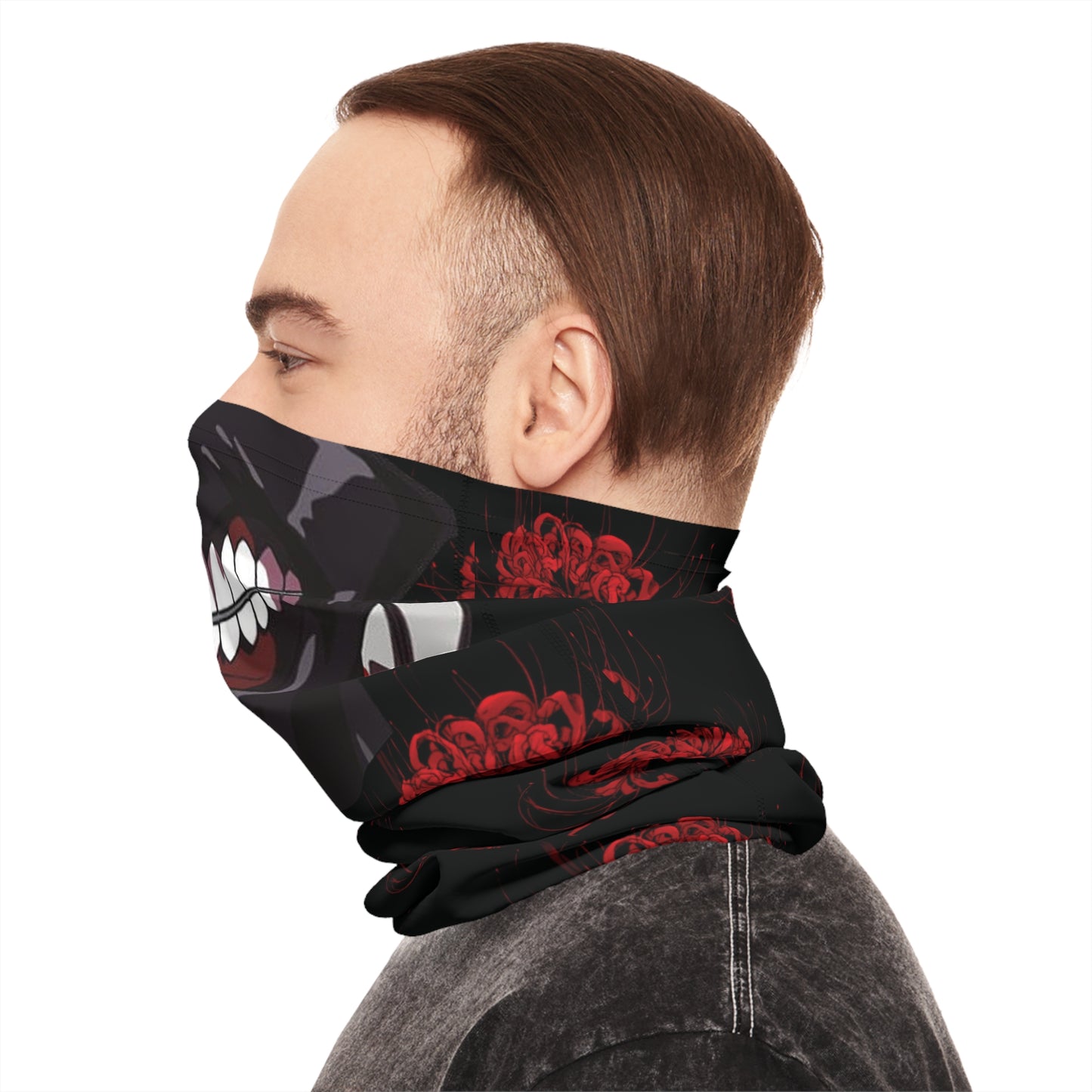 Kaneki Mask Neck Gaiter — Ghoul Smile & Red Spider Lily Design
