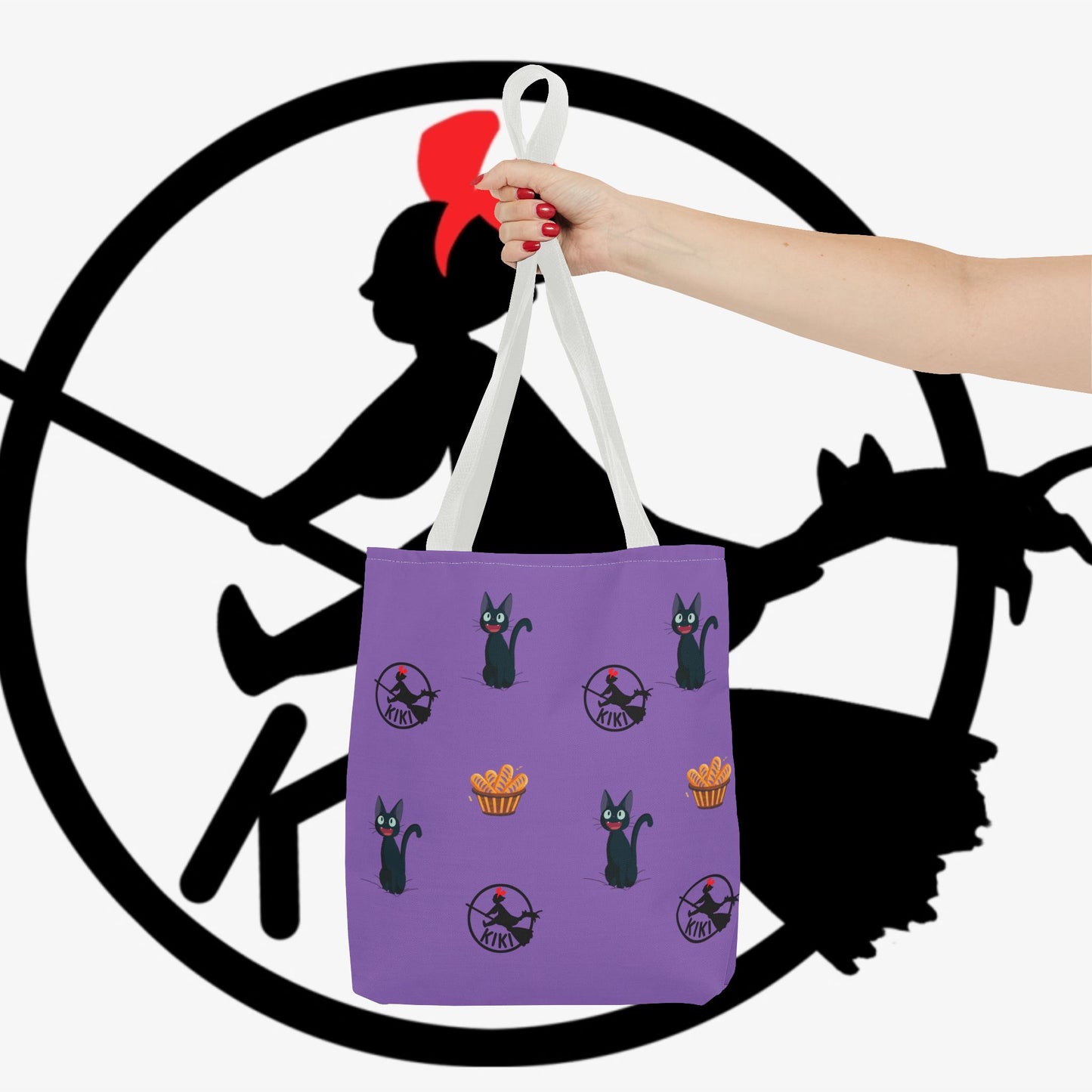 Kiki’s Delivery Cat Pattern Tote Bag — Purple Witchy Cat AOP Tote