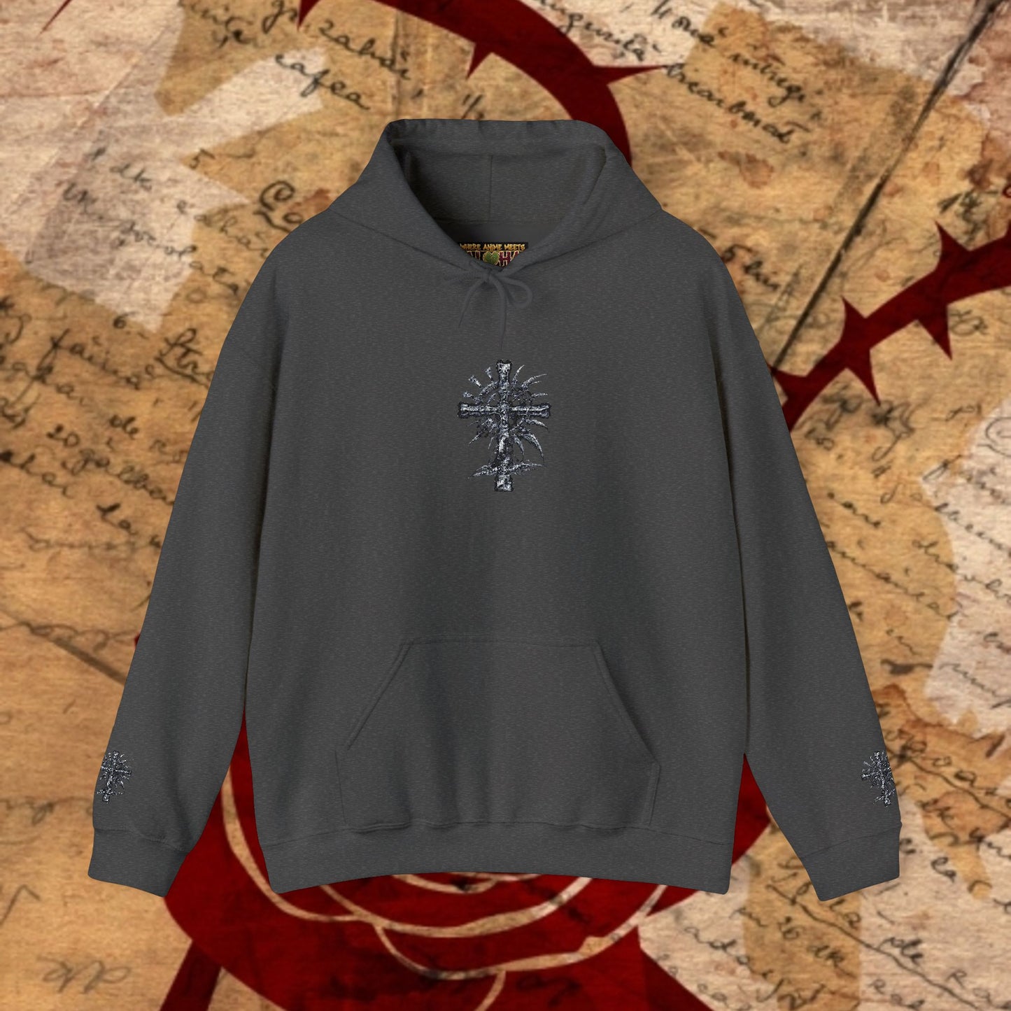 Trinity Blood Gothic Cross Hoodie — Roses & Dark Vampire Aesthetic