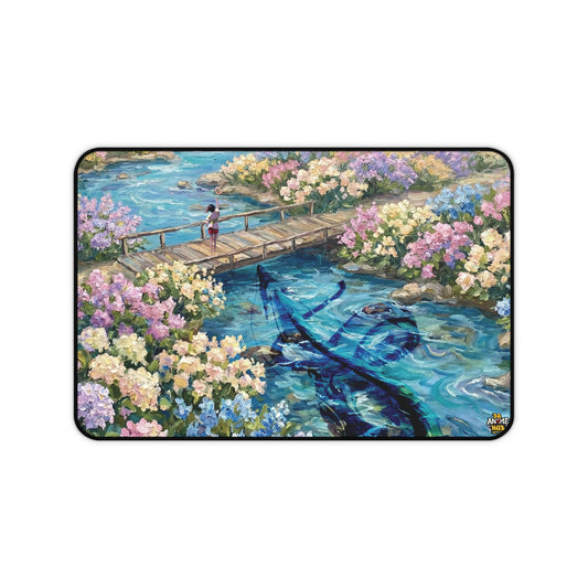 Studio Ghibli–Inspired Haku & Chihiro Floral Garden Desk Mat — Water Spirit Memories