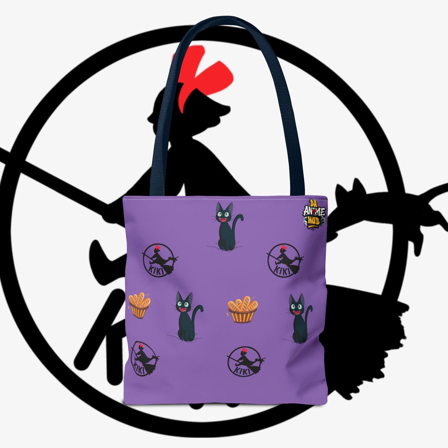 Kiki’s Delivery Cat Pattern Tote Bag — Purple Witchy Cat AOP Tote