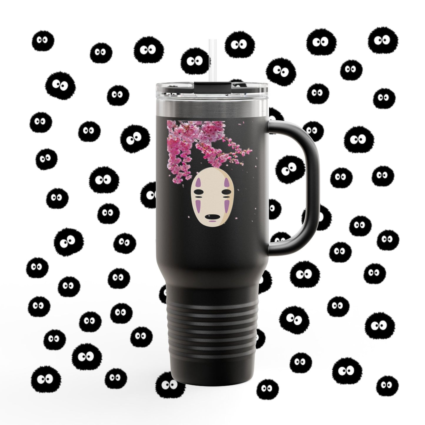 40oz Insulated Travel Mug — Cherry Blossoms with No-Face Mask Design
