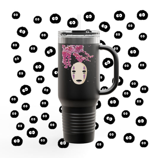 40oz Insulated Travel Mug — Cherry Blossoms with No-Face Mask Design