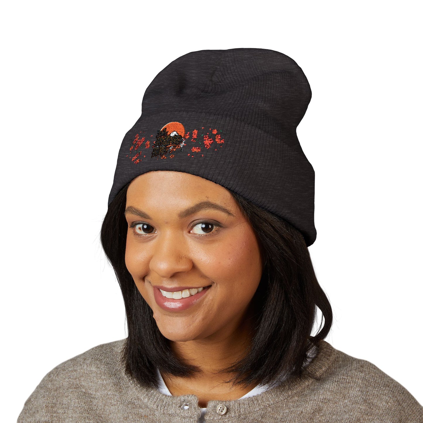 Embroidered Da Animehub Cherry Blossoms Cuffed Beanie