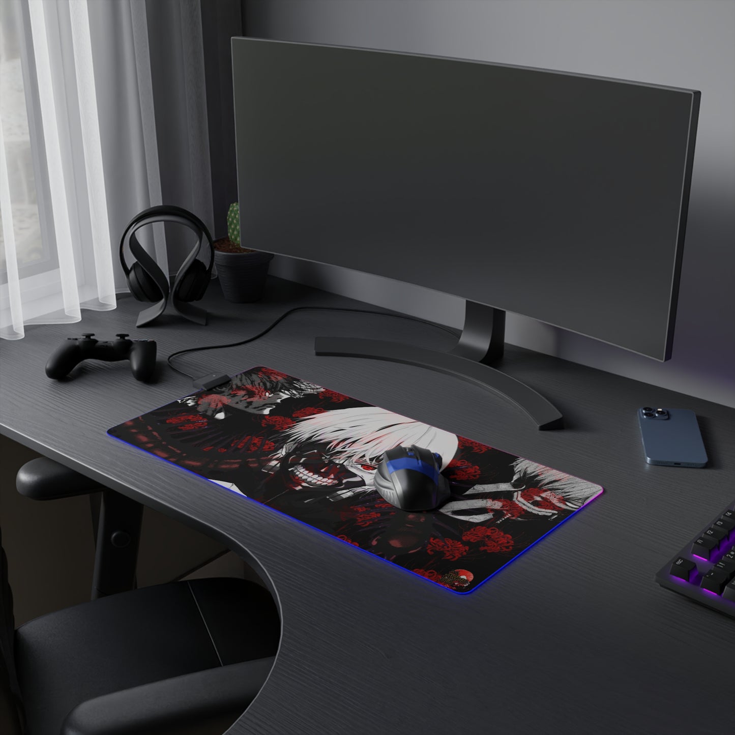 Kaneki Tokyo Ghoul LED Gaming Mouse Pad — Anime Gaming Desk Mat