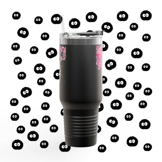 40oz Insulated Travel Mug — Cherry Blossoms with No-Face Mask Design