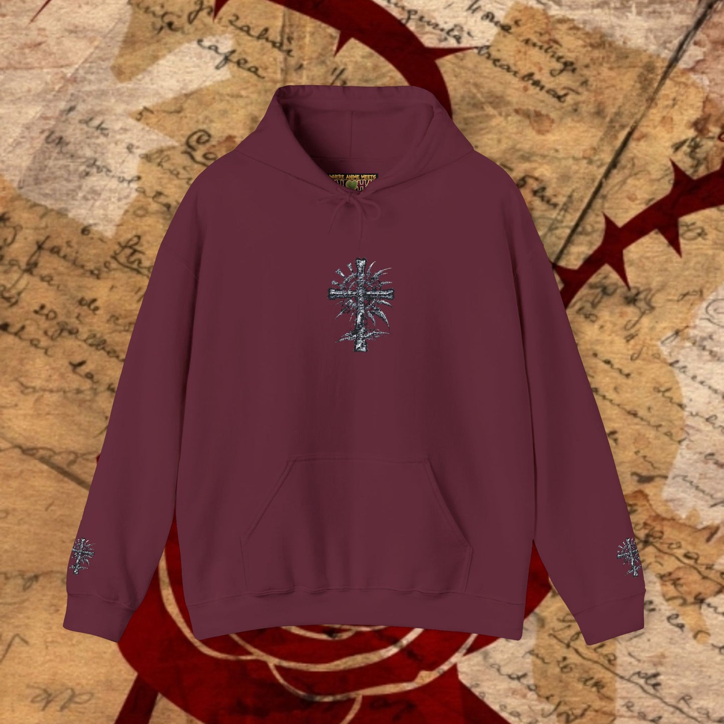 Trinity Blood Gothic Cross Hoodie — Roses & Dark Vampire Aesthetic