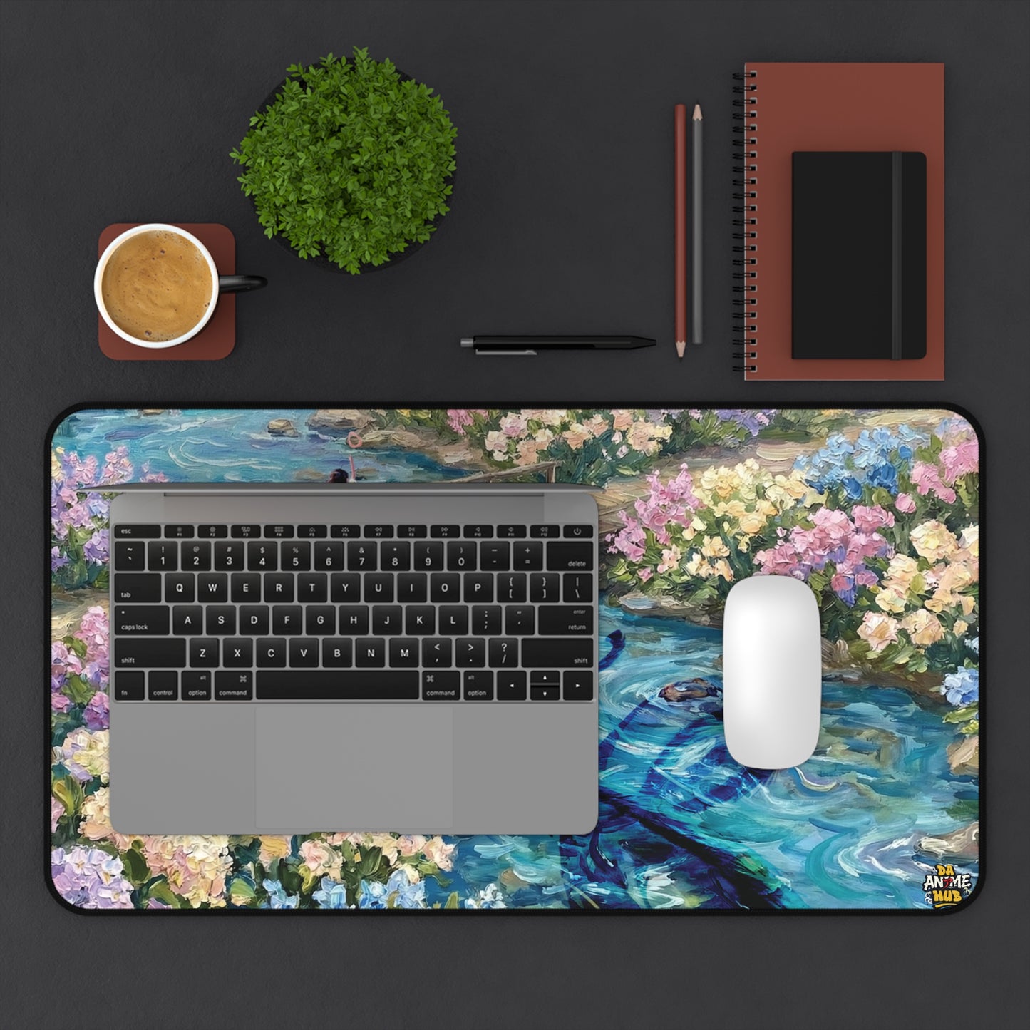 Studio Ghibli–Inspired Haku & Chihiro Floral Garden Desk Mat — Water Spirit Memories
