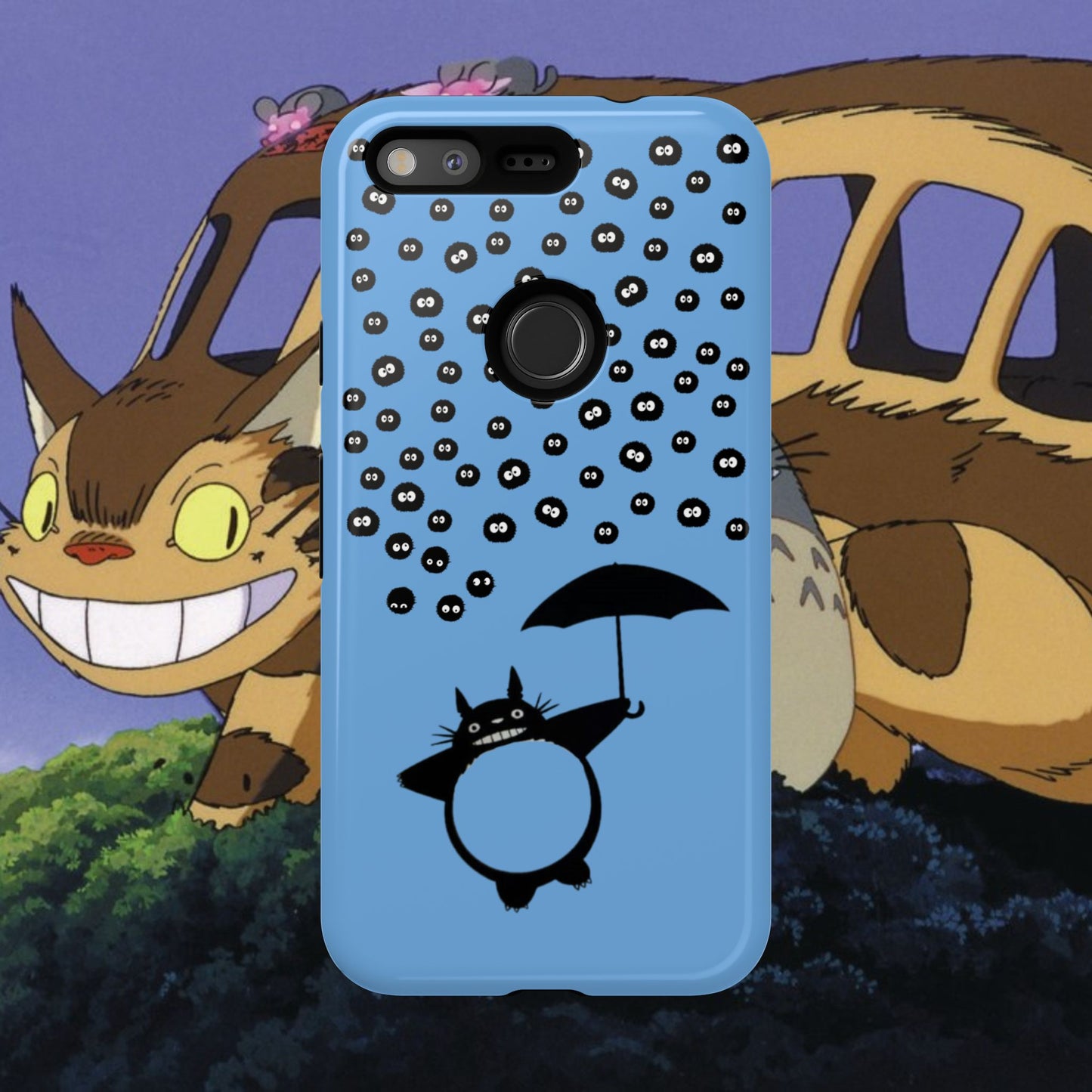 Totoro Umbrella Phone Case – Studio Ghibli-Inspired Totoro Soot Sprite Design
