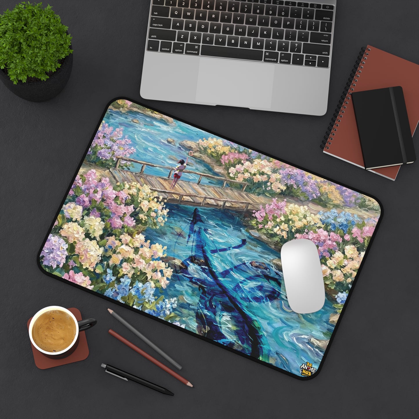 Studio Ghibli–Inspired Haku & Chihiro Floral Garden Desk Mat — Water Spirit Memories