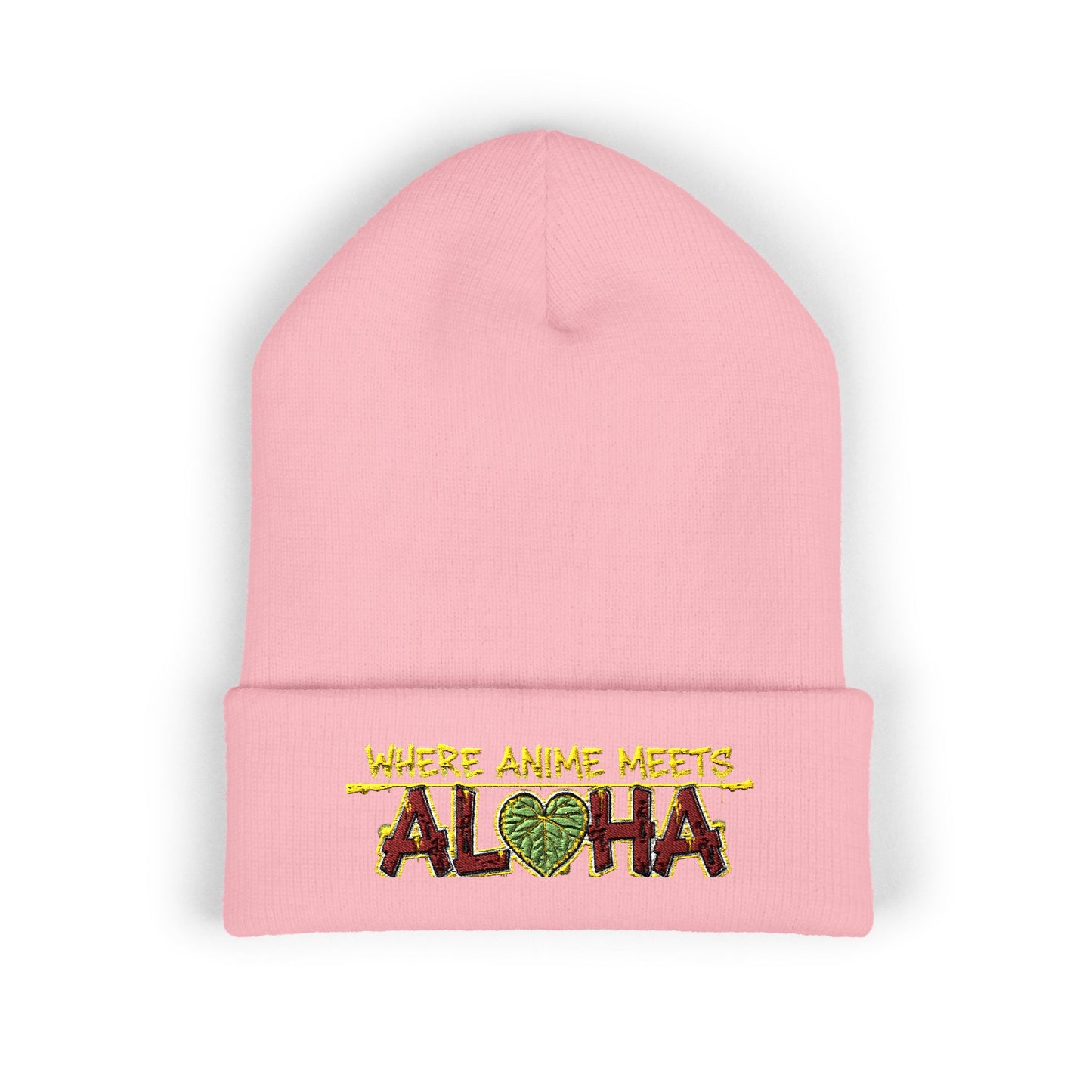 Where Anime Meets Aloha Embroidered Beanie — Classic Cuffed Knit Hat