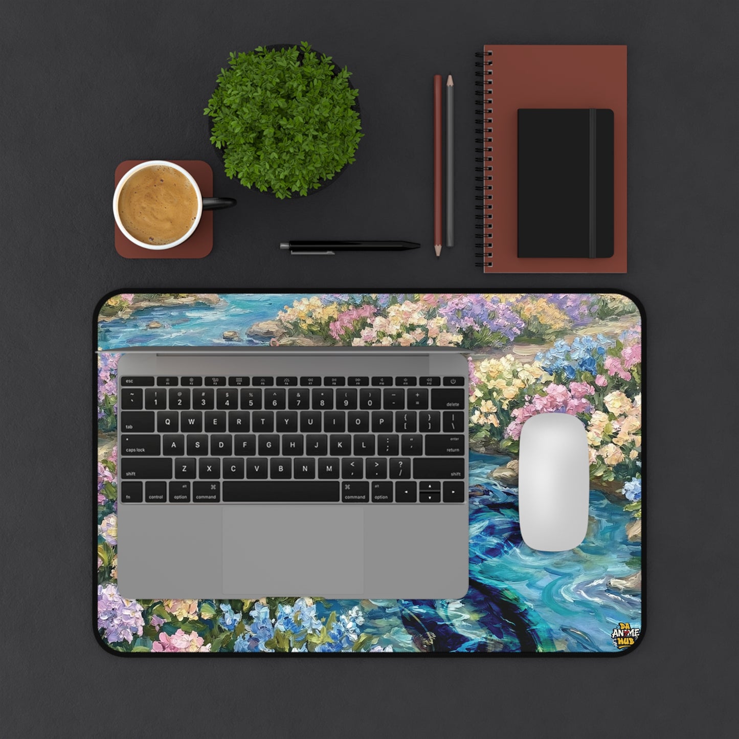Studio Ghibli–Inspired Haku & Chihiro Floral Garden Desk Mat — Water Spirit Memories