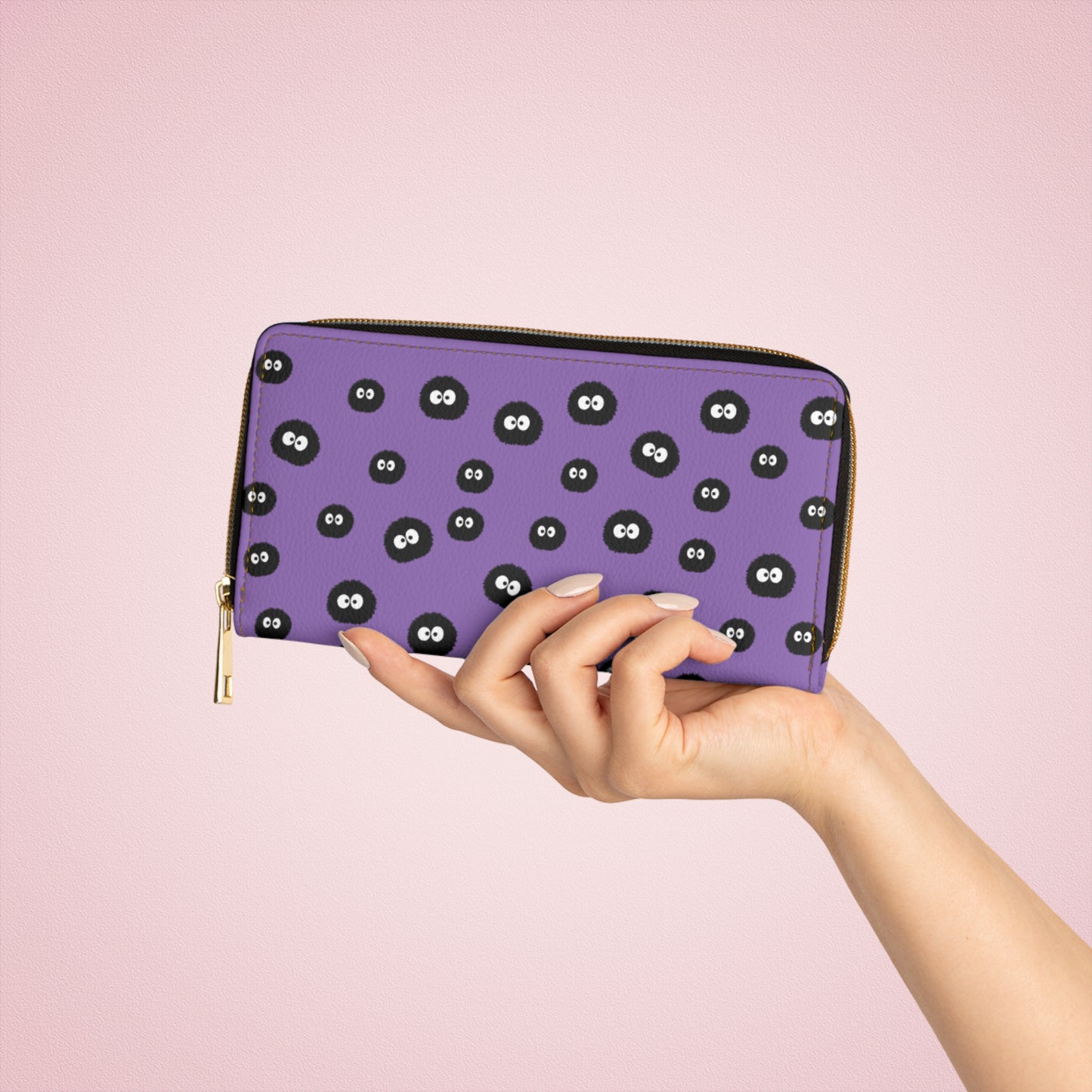 Purple Soot Sprite Zipper Wallet — Cute Studio Ghibli Inspired Coin & Card Organizer