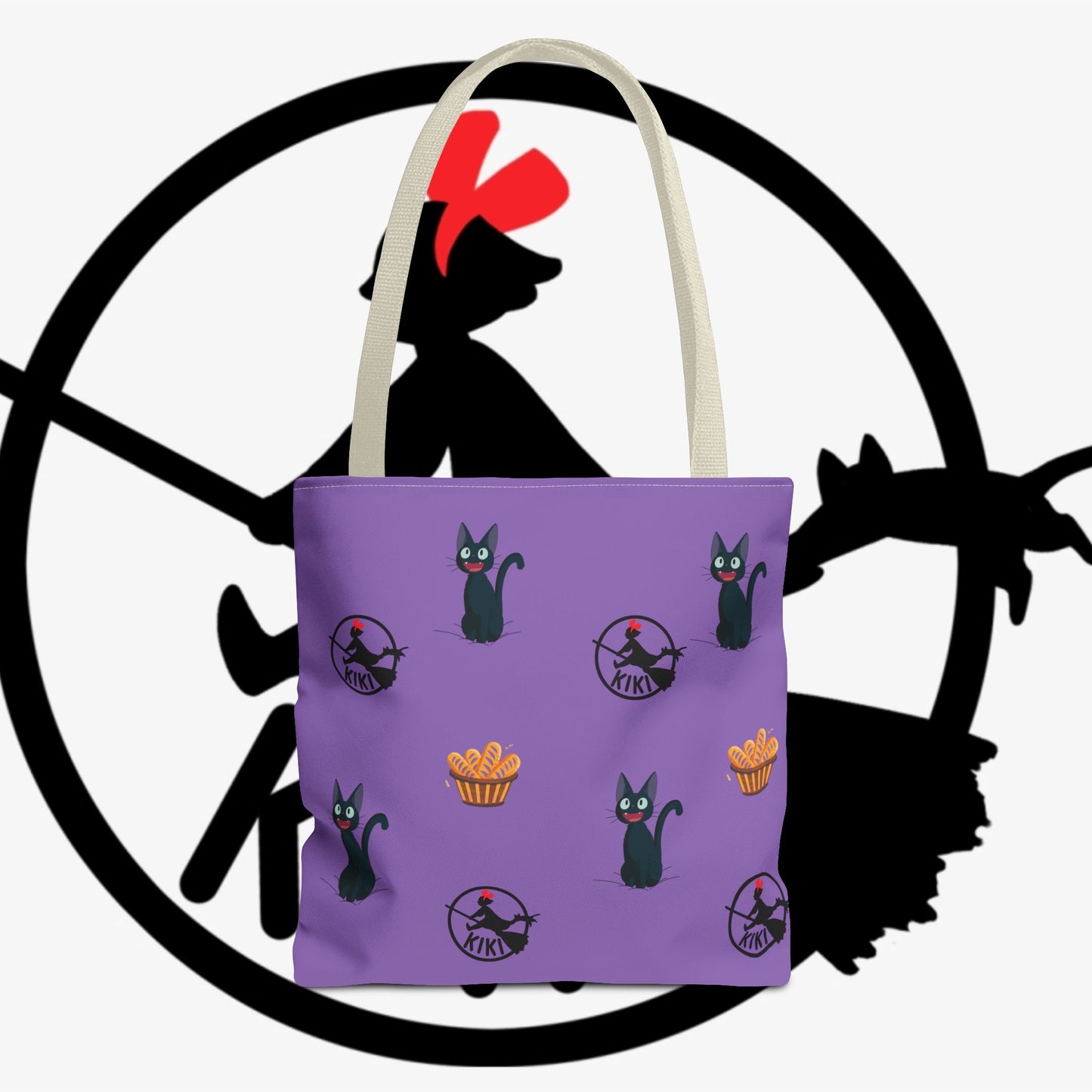 Kiki’s Delivery Cat Pattern Tote Bag — Purple Witchy Cat AOP Tote