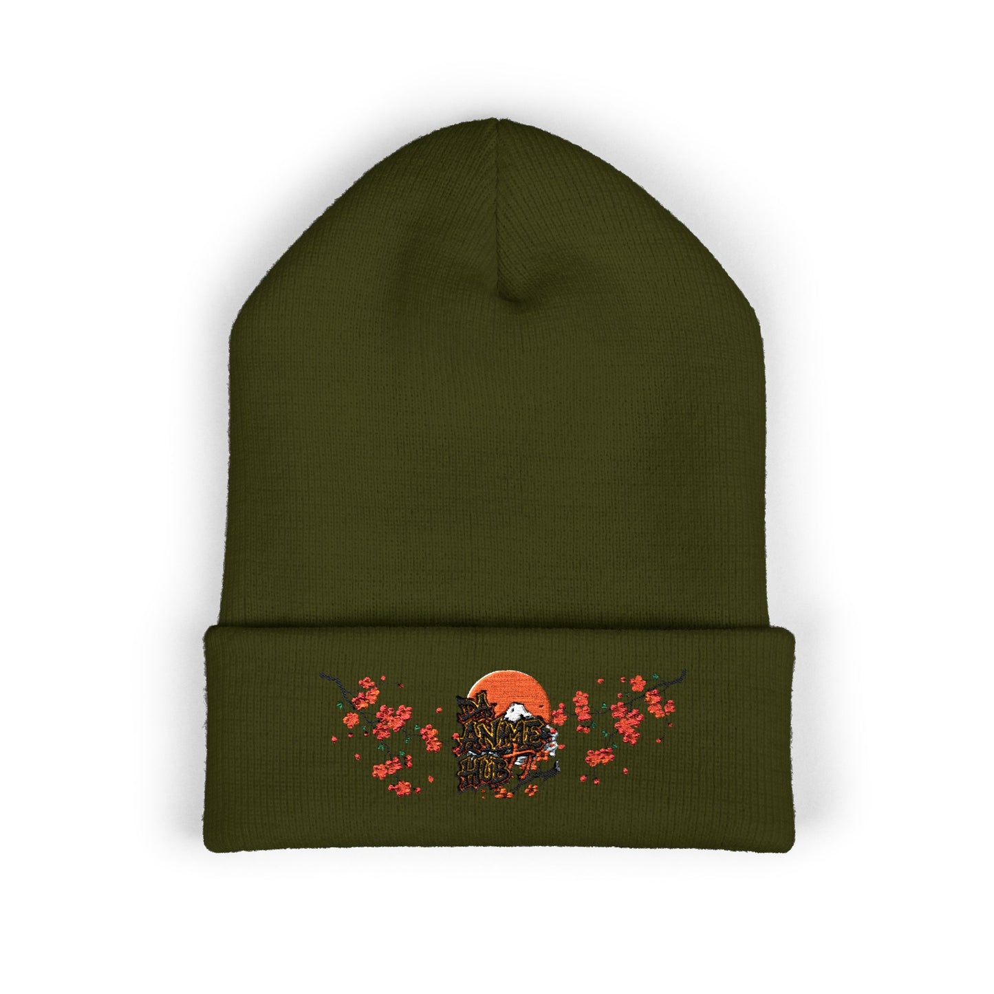 Embroidered Da Animehub Cherry Blossoms Cuffed Beanie