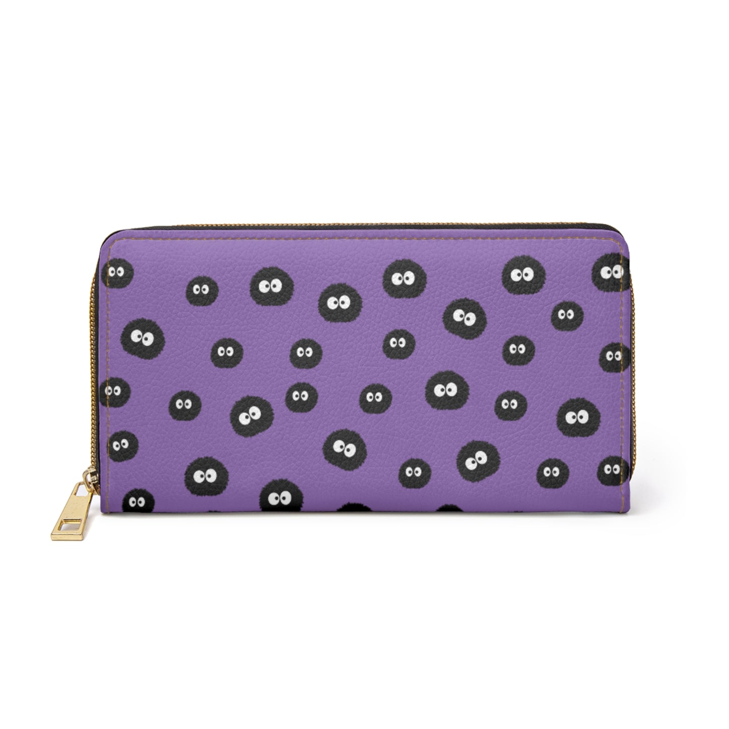 Purple Soot Sprite Zipper Wallet — Cute Studio Ghibli Inspired Coin & Card Organizer