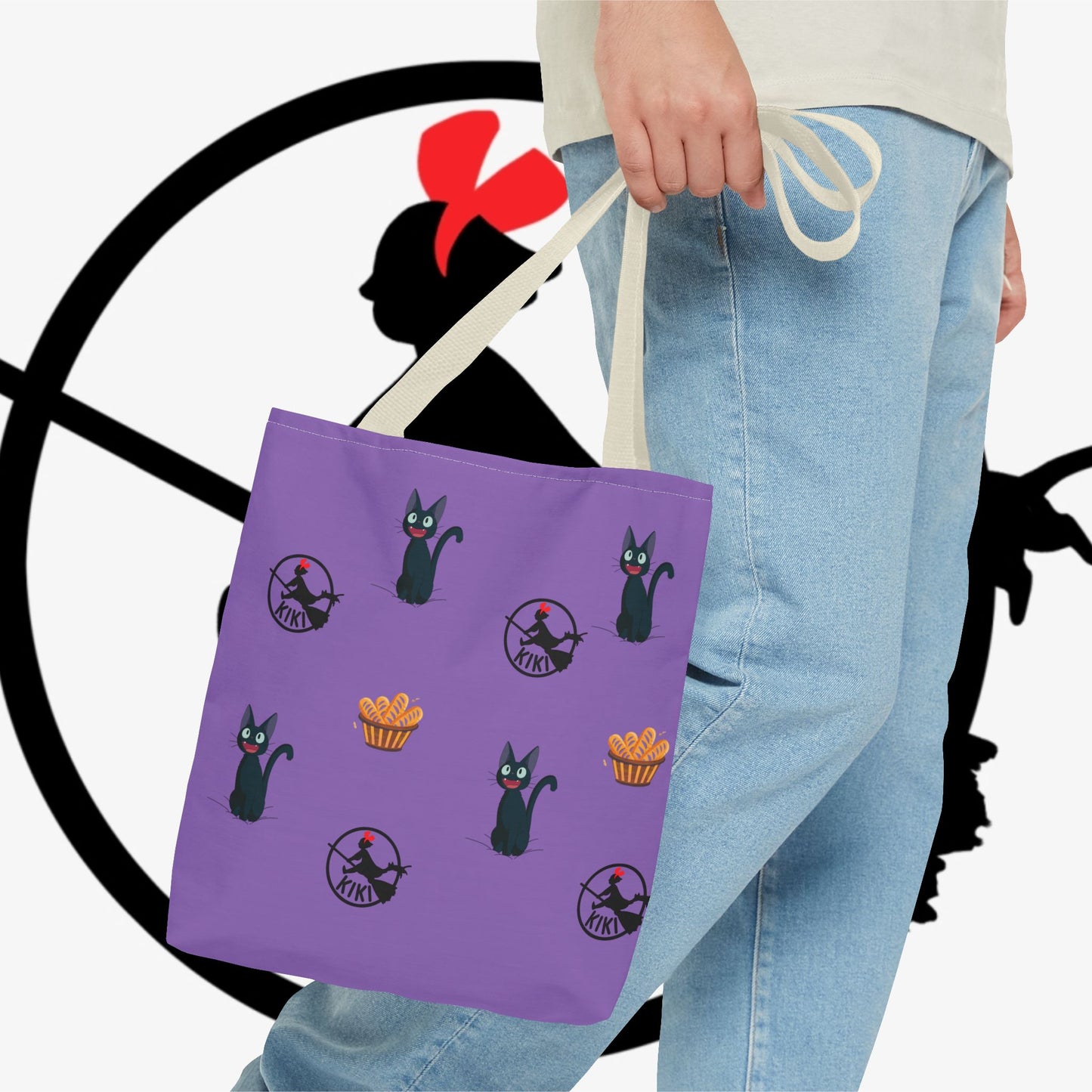 Kiki’s Delivery Cat Pattern Tote Bag — Purple Witchy Cat AOP Tote