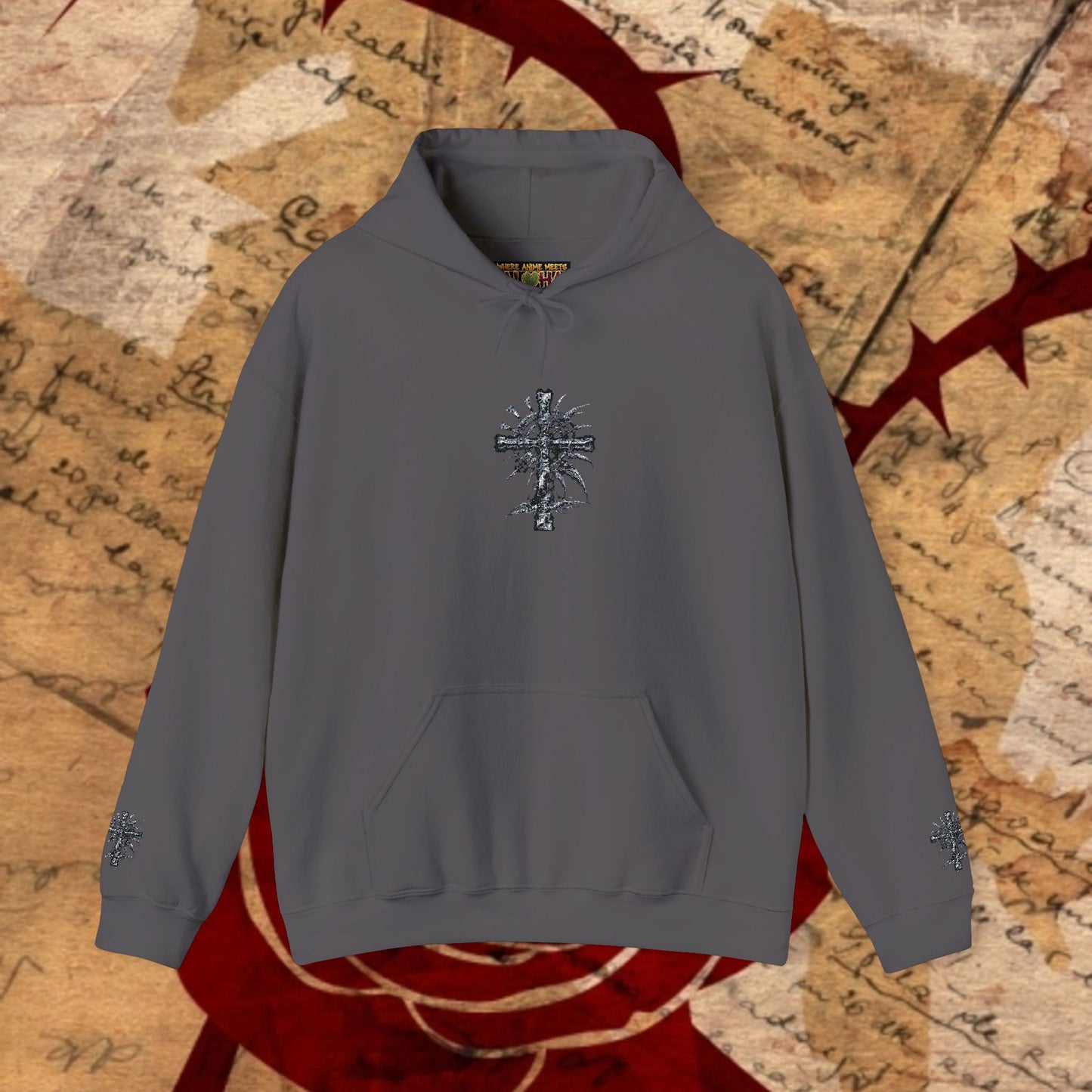 Trinity Blood Gothic Cross Hoodie — Roses & Dark Vampire Aesthetic