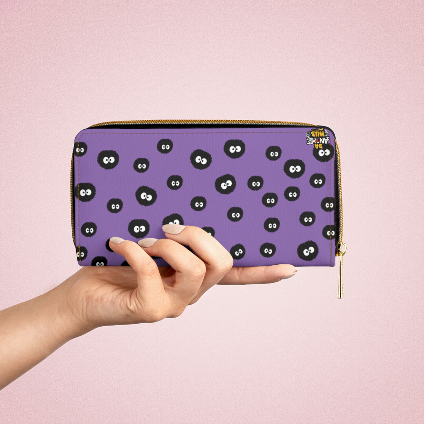 Purple Soot Sprite Zipper Wallet — Cute Studio Ghibli Inspired Coin & Card Organizer