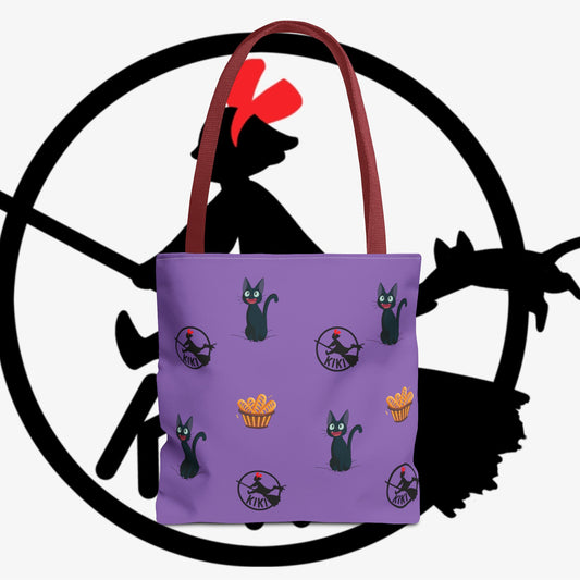Kiki’s Delivery Cat Pattern Tote Bag — Purple Witchy Cat AOP Tote