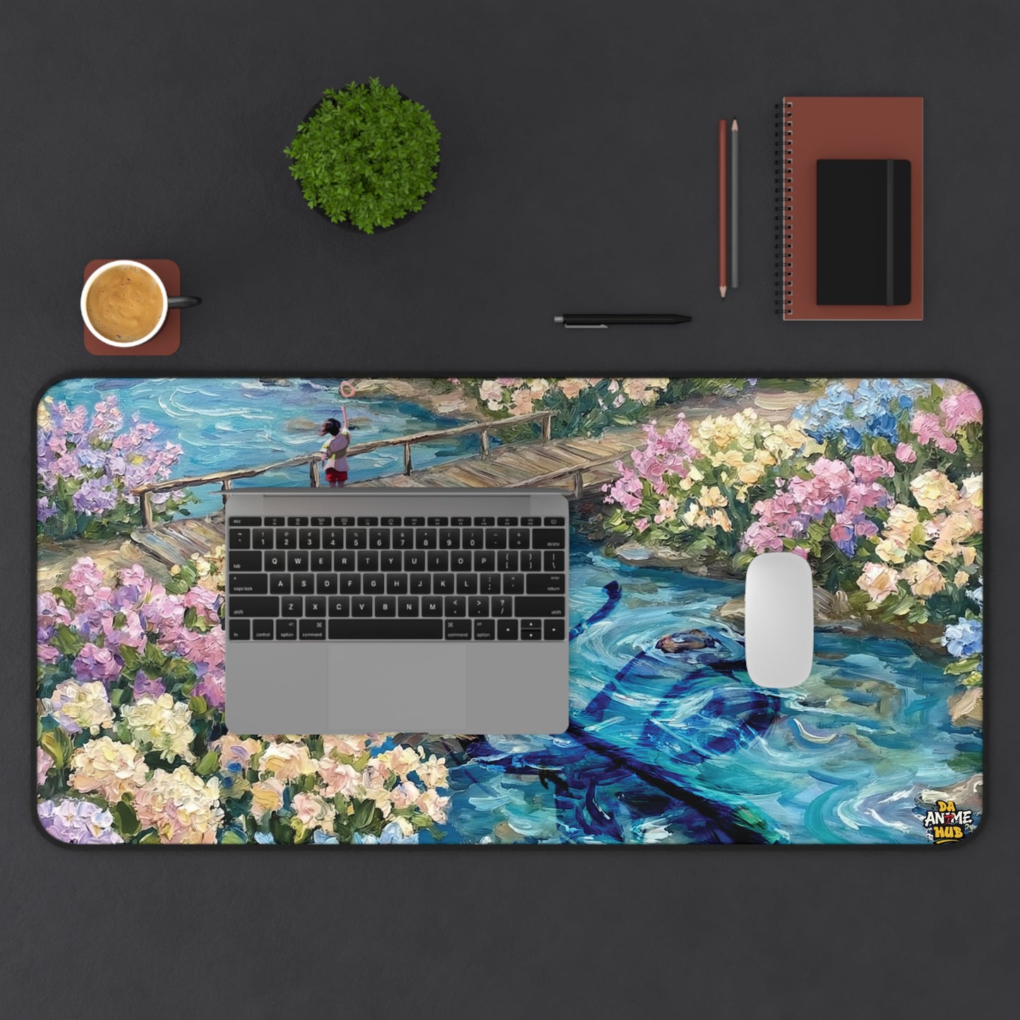 Studio Ghibli–Inspired Haku & Chihiro Floral Garden Desk Mat — Water Spirit Memories