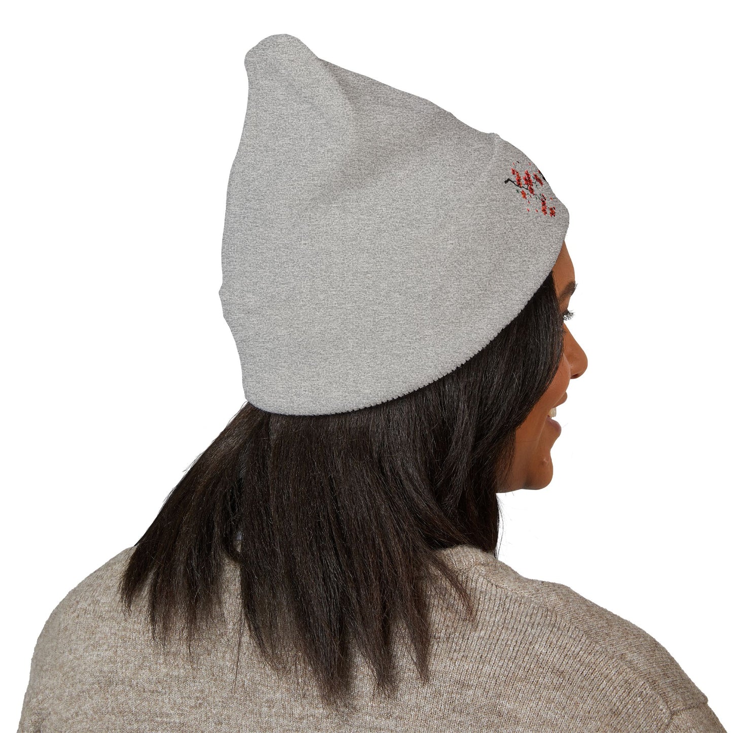 Embroidered Da Animehub Cherry Blossoms Cuffed Beanie