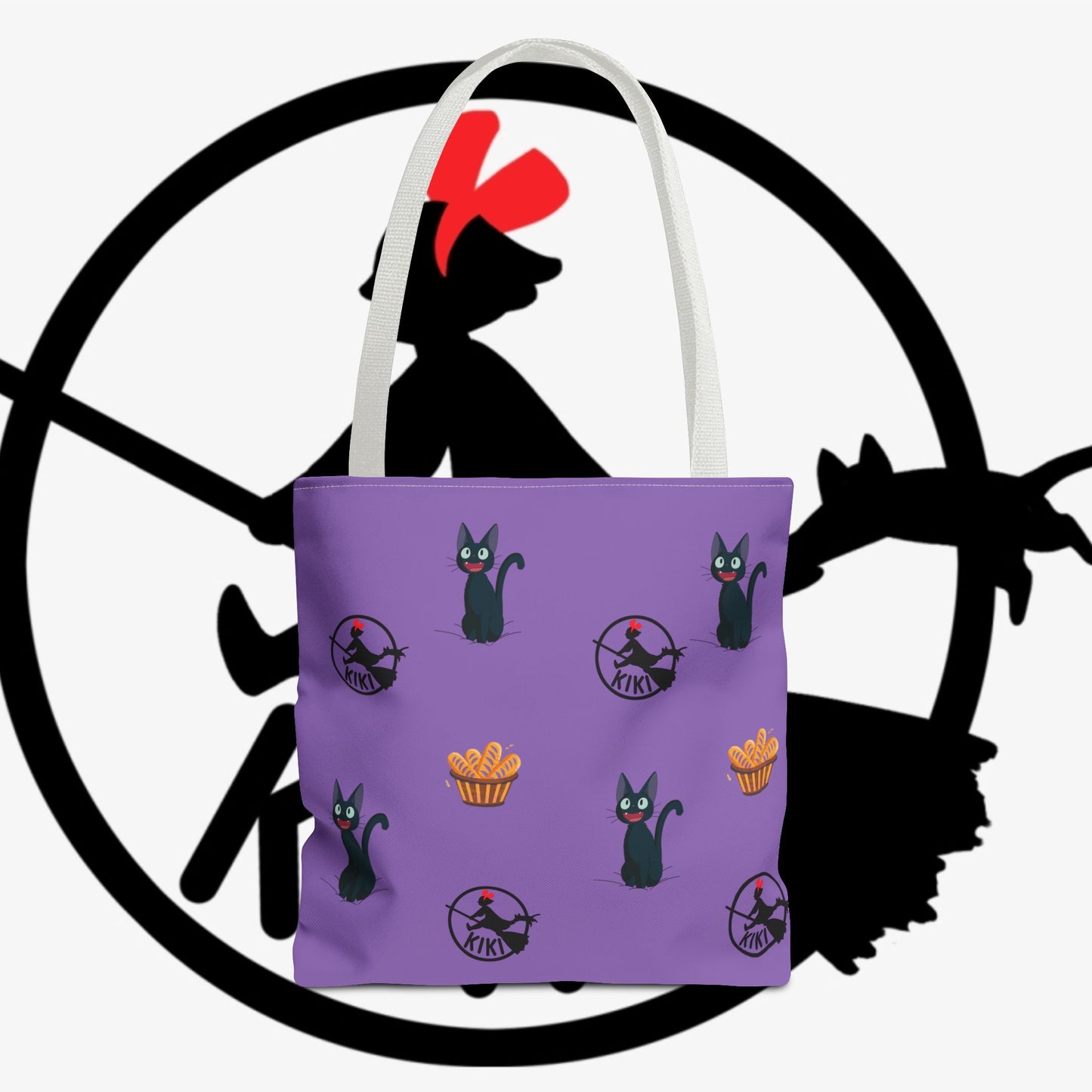 Kiki’s Delivery Cat Pattern Tote Bag — Purple Witchy Cat AOP Tote