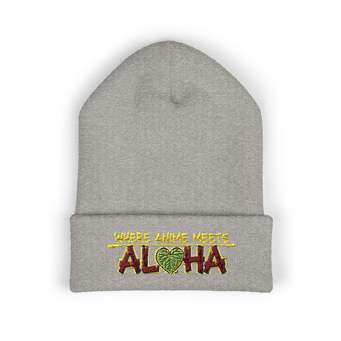 Where Anime Meets Aloha Embroidered Beanie — Classic Cuffed Knit Hat