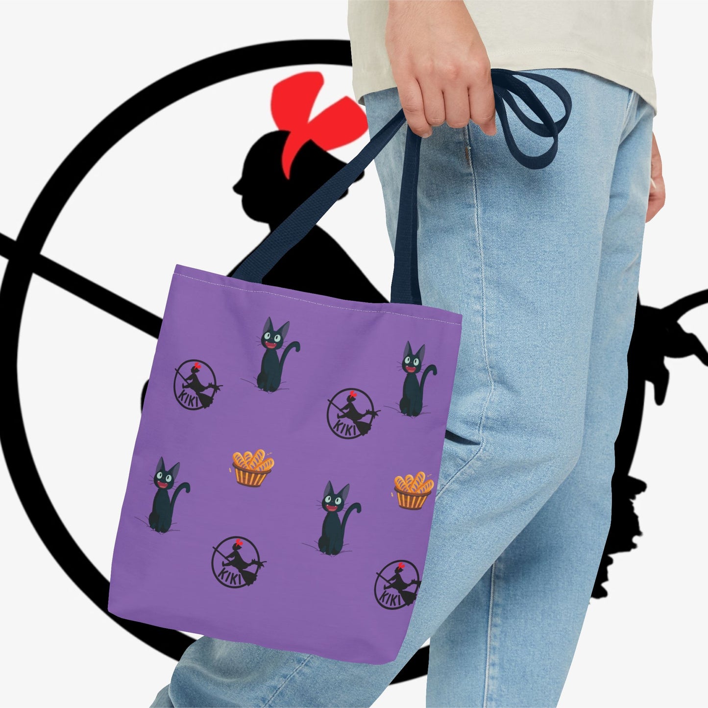 Kiki’s Delivery Cat Pattern Tote Bag — Purple Witchy Cat AOP Tote