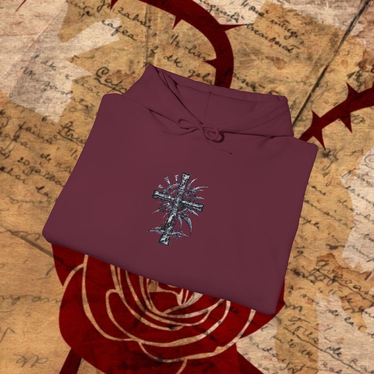 Trinity Blood Gothic Cross Hoodie — Roses & Dark Vampire Aesthetic