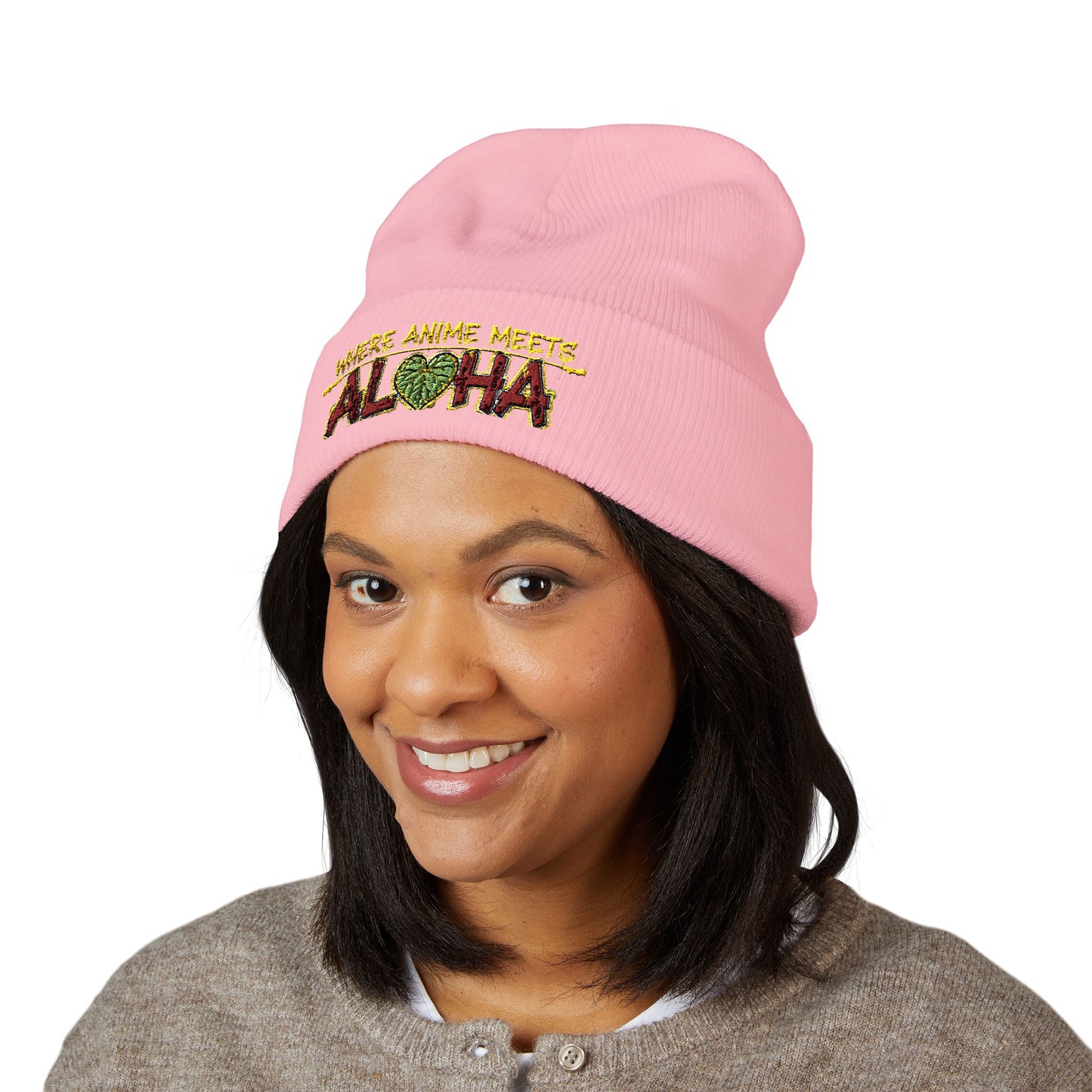 Where Anime Meets Aloha Embroidered Beanie — Classic Cuffed Knit Hat