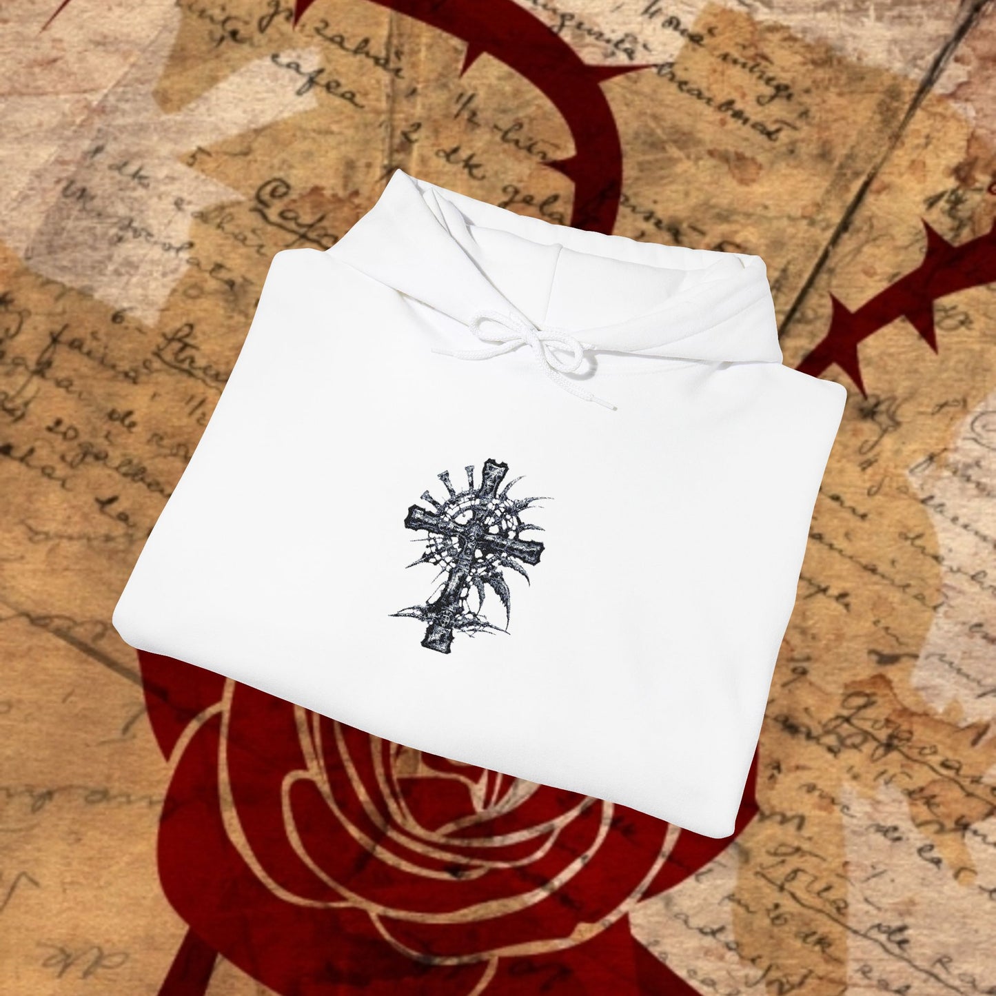Trinity Blood Gothic Cross Hoodie — Roses & Dark Vampire Aesthetic