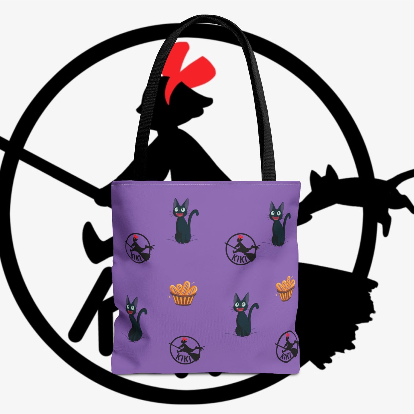 Kiki’s Delivery Cat Pattern Tote Bag — Purple Witchy Cat AOP Tote